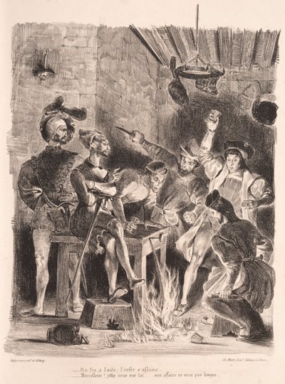 رسوم توضيحية لـ Faust: Méphistophélés في حانة الطلاب بواسطة Chez Ch. Motte ، محرر ، توزيع Chez Sautelet ، Libraire