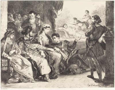 اللاعبون الذين يسنون تسمم قانون الأب هاملت الثالث ، Scne II ، 1835. بواسطة يوجين ديلاكروا