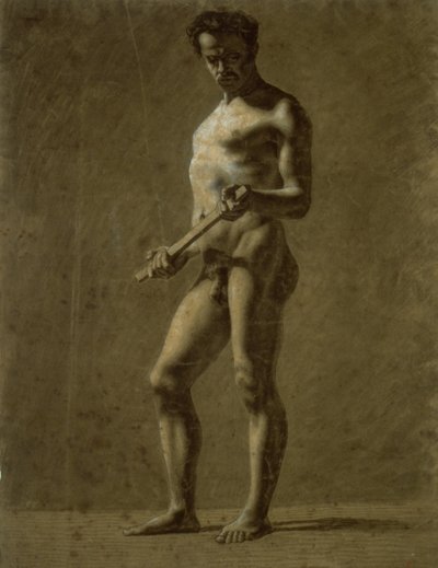 يقف الأكاديمي ذكر عارية (وجه) ؛ رسم تخطيطي لأعلى الذراع (ظهر) بواسطة يوجين ديلاكروا