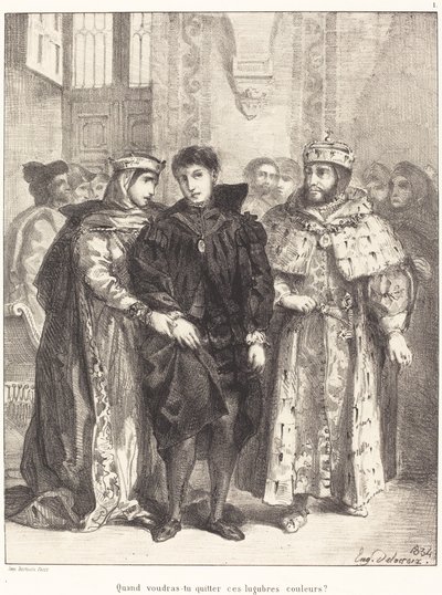 الملكة تحاول تعزية قانون هاملت الأول ، المشهد الثاني ، 1834. بواسطة يوجين ديلاكروا