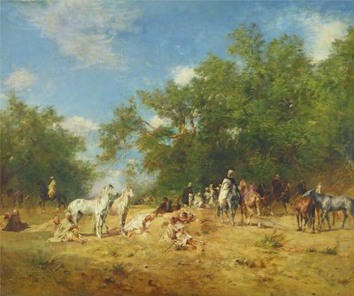 الفرسان العرب يستريحون في الغابة ، 1868 بواسطة يوجين فرومنتين
