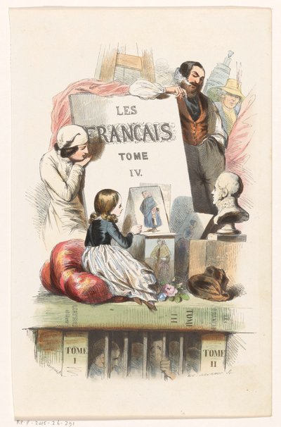 الناس ينظرون إلى الفن صفحة العنوان لـ: Les Français peints par eux-mêmes، 1841 بواسطة ليون كيرمر
