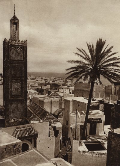 Tangiers, View of the town with the Aissaula Mosque (b/w photo) بواسطة المصور الأوروبي