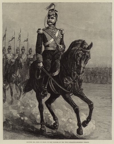 ألفونسو الثاني عشر ، ملك إسبانيا ، بالزي الرسمي الخامس عشر لشليسفيغ هولشتاين أولان (نقش) بواسطة المدرسة الأوروبية