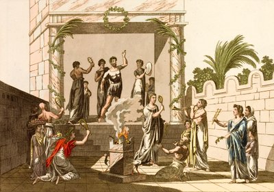 Ancient Romans performing the Rites of Isis, Pompeii (coloured engraving) بواسطة المدرسة الأوروبية