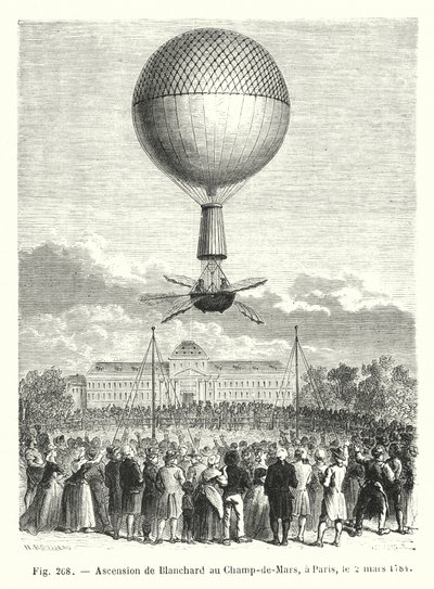 صعود بلانشارد إلى Champ-de-Mars ، في باريس ، 2 مارس ، 1784 بواسطة المدرسة الأوروبية