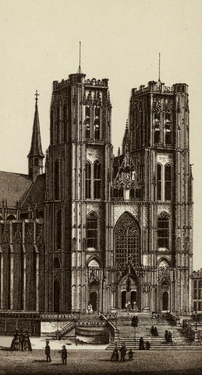 Bruxelles / Brussels: Church of Saints Michel and Gudule (litho) بواسطة المدرسة الأوروبية