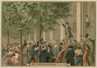 يصدر Camille Desmoulins دعوته لحمل السلاح خارج القصر الملكي ، باريس ، الثورة الفرنسية ، 12 يوليو 1789 بواسطة المدرسة الأوروبية