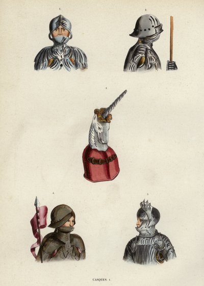 Casques (coloured engraving) بواسطة المدرسة الأوروبية