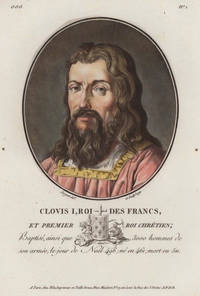 Clovis I, King of the Franks (coloured engraving) بواسطة المدرسة الأوروبية