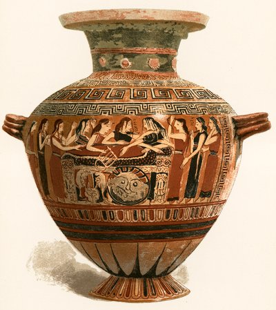 مزهرية كورنثية. متحف اللوفر. حداد على القتلى Achilleus بواسطة European School
