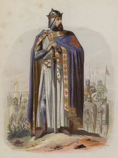 Godfrey of Bouillon ، قائد الفرنجة للحملة الصليبية الأولى وأول حاكم لمملكة القدس (نقش ملون) بواسطة المدرسة الأوروبية