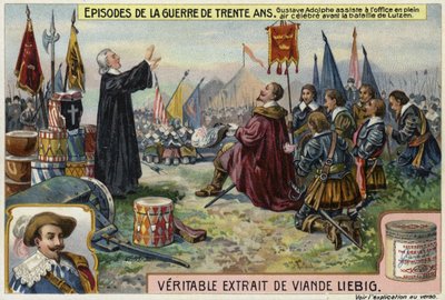 غوستافوس أدولفوس من السويد يحضر خدمة في الهواء الطلق قبل معركة لوتسن ، ألمانيا ، 1632 بواسطة المدرسة الأوروبية