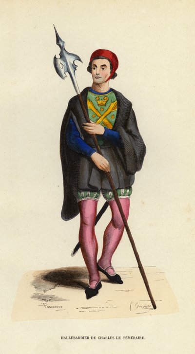 Hallebardier De Charles Le Temeraire (coloured engraving) بواسطة المدرسة الأوروبية