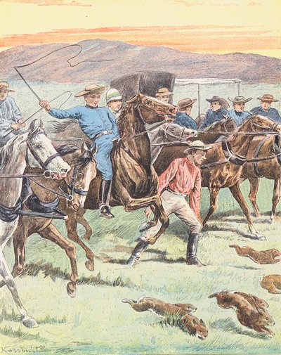 صيد الأرانب في أستراليا (ليثو ملون) بواسطة المدرسة الأوروبية