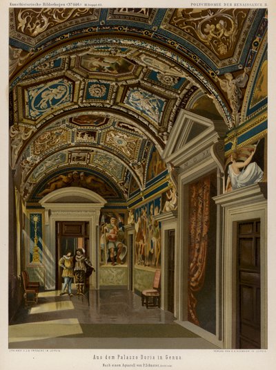 Interior of the Palazzo Doria, Genoa, Italy (colour litho) بواسطة المدرسة الأوروبية
