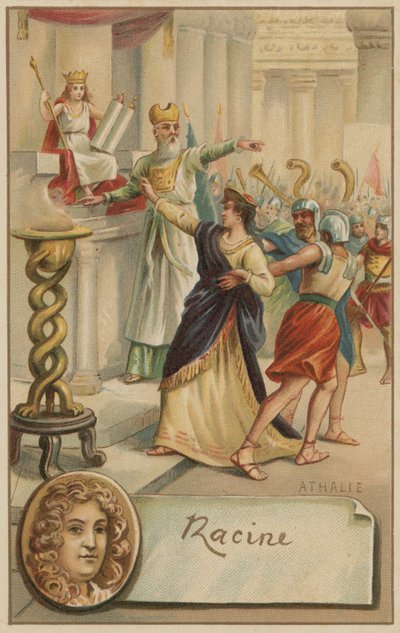 جان راسين ، كاتب مسرحي فرنسي ، ومشهد من مسرحيته Athalie (1691) بواسطة المدرسة الأوروبية