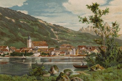 Lake Lucerne: Arth (colour litho) بواسطة المدرسة الأوروبية