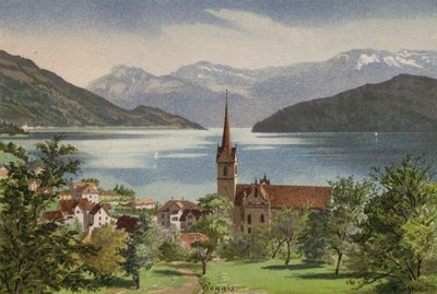 Lake Lucerne: Weggis (colour litho) بواسطة المدرسة الأوروبية