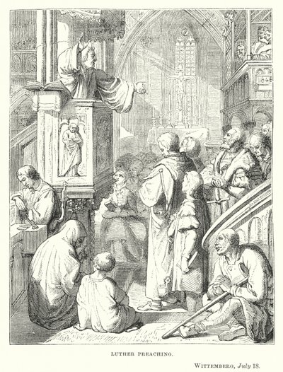 Luther preaching، Wittemberg، 18 July بواسطة المدرسة الأوروبية