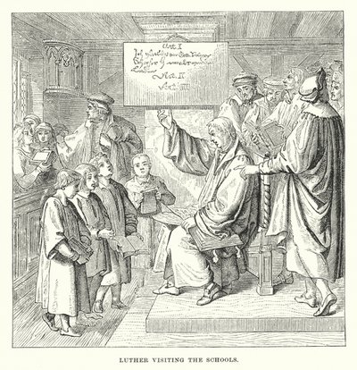 Luther visiting the schools (engraving) بواسطة المدرسة الأوروبية