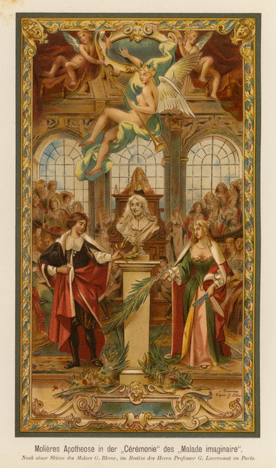 موليير "لو مالاد إيماجيناير" لموليير (طباعة حجرية ملونة) بواسطة المدرسة الأوروبية