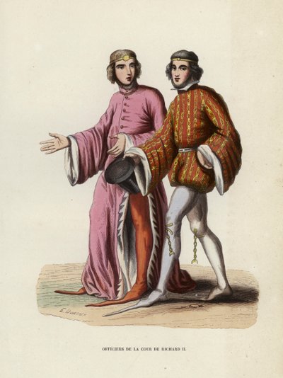 Officiers De La Cour De Richard II (coloured engraving) بواسطة المدرسة الأوروبية
