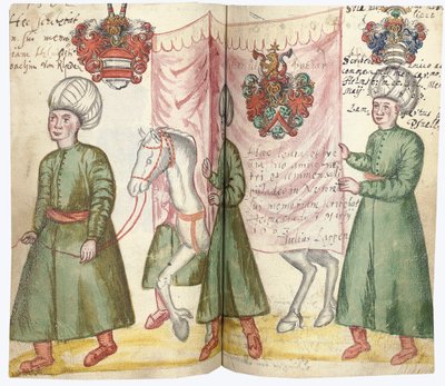 صفحات من ألبوم Amicorum الخاص بـ Julius Pflug ، بما في ذلك الأزياء التركية ومعاطف النبالة ، 1600-13 بواسطة المدرسة الأوروبية
