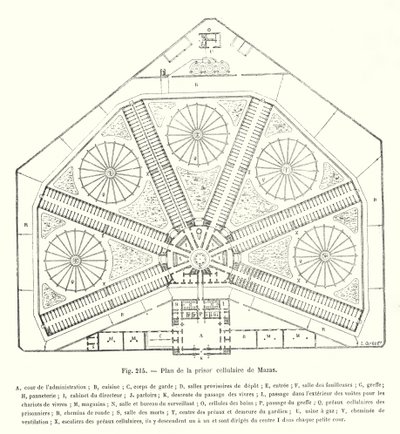 Plan de la prison cellulaire de Mazas (engraving) بواسطة المدرسة الأوروبية