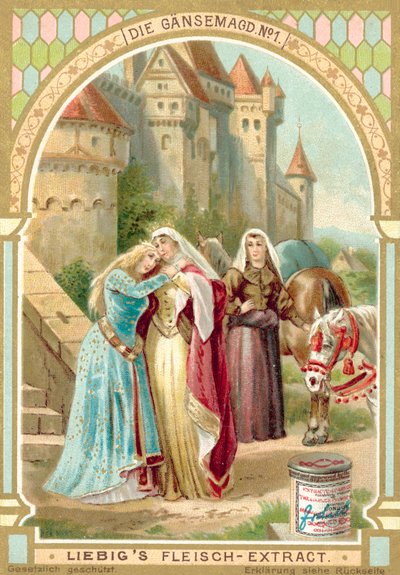 مشهد من حكاية الأخوان جريم الخيالية The Goose Girl (Chromolitho) بواسطة المدرسة الأوروبية