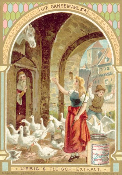 مشهد من حكاية الأخوان جريم الخيالية The Goose Girl (chromolitho) بواسطة المدرسة الأوروبية