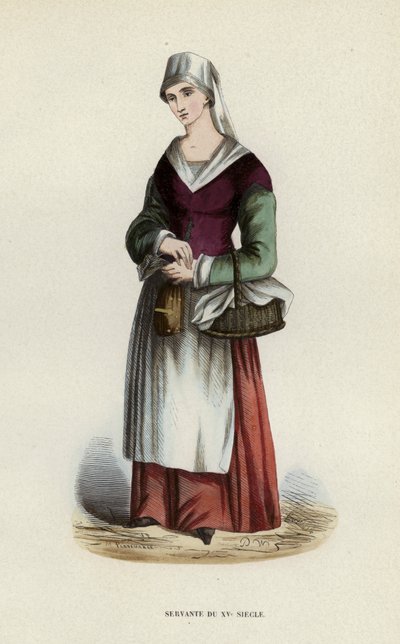 Servante Du XVe Siecle (coloured engraving) بواسطة المدرسة الأوروبية