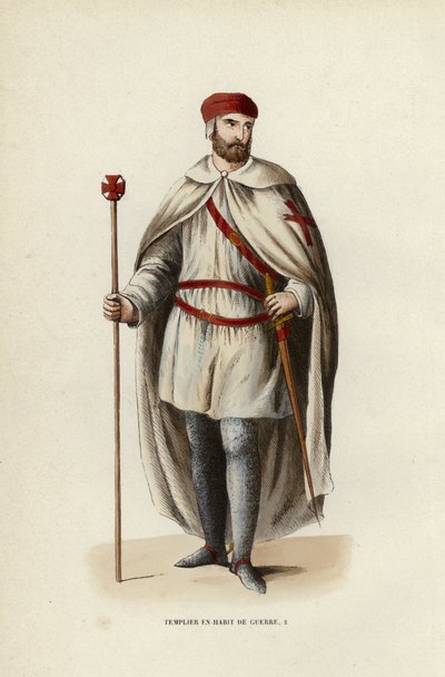 Templier En Habit De Guerre (coloured engraving) بواسطة المدرسة الأوروبية