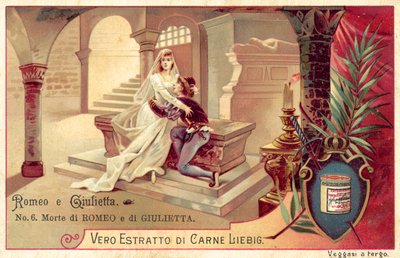 وفاة روميو وجولييت (Chromolitho) بواسطة المدرسة الأوروبية