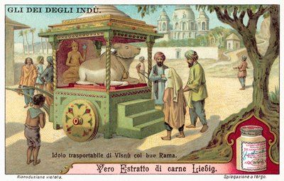 معبود Vishnu القابل للنقل مع الثور Rama (Chromolitho) بواسطة المدرسة الأوروبية