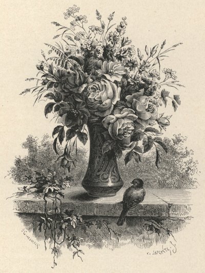 Vase of flowers (engraving) بواسطة المدرسة الأوروبية