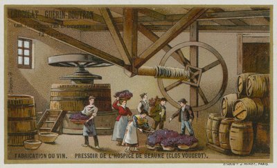 صناعة النبيذ: معصرة النبيذ في Hospices de Beaune ، Clos de Vougeot ، بورجوندي ، فرنسا بواسطة المدرسة الأوروبية
