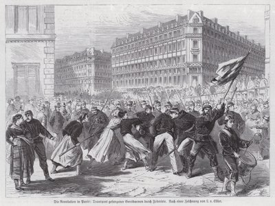 Women attacking captured gendarmes being escorted by National Guards, Paris Commune بواسطة المدرسة الأوروبية
