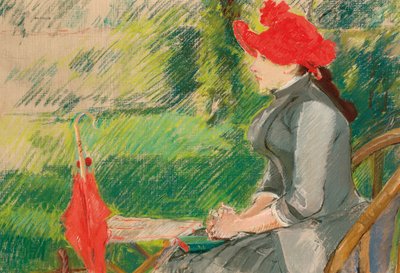 القراءة في الحديقة ؛ أو امرأة ترتدي القبعة الحمراء ، ج. 1880-1882 بواسطة إيفا جونزاليس
