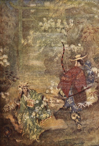 ابنة هوري وإله البحر ، رسم توضيحي من "أساطير وأساطير اليابان" بقلم إف هادلاند ديفيس بواسطة إيفلين بول