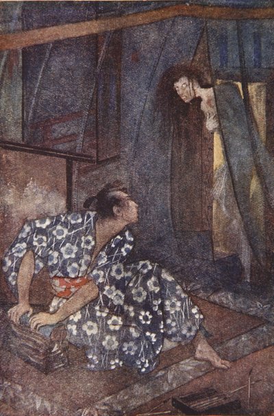 كيمي تجد السلام ، رسم توضيحي من كتاب "أساطير وأساطير اليابان" بقلم إف هادلاند ديفيس بواسطة إيفلين بول