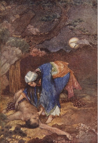 ماتسو ينقذ تيويو ، رسم توضيحي من "أساطير وأساطير اليابان" بقلم إف. هادلاند ديفيس بواسطة إيفلين بول