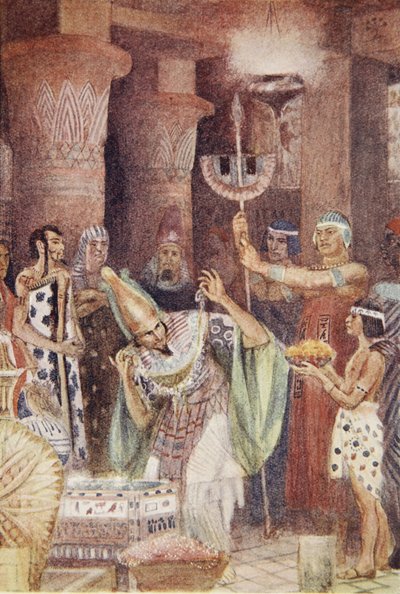 غرفة كنز رامبسينيتس، رسم توضيحي من كتاب "أساطير مصر القديمة" للويس سبنس بواسطة إيفلين بول