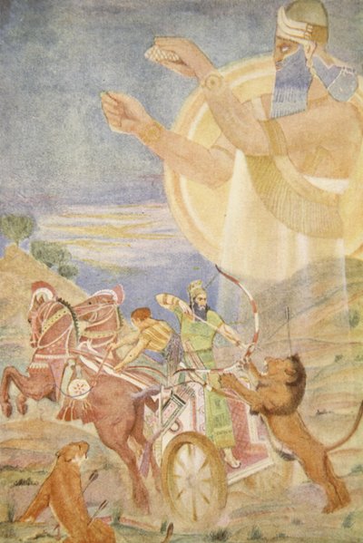 تيغلاث بلسر أنا من إخراج نينيب ، رسم توضيحي من "أساطير وأساطير بابل وآشور" للويس سبنس بواسطة إيفلين بول