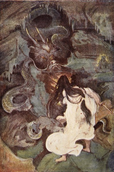 Tokoyo and the Sea Serpent ، رسم توضيحي من "أساطير وأساطير اليابان" بقلم F. Hadland Davis بواسطة إيفلين بول
