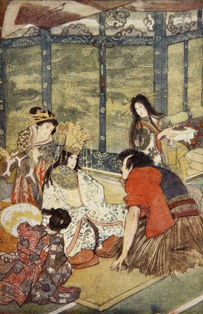 ابنة أوراشيما وابنة ملك البحر ، رسم توضيحي من "أساطير وأساطير اليابان" بقلم إف. هادلاند ديفيس بواسطة إيفلين بول