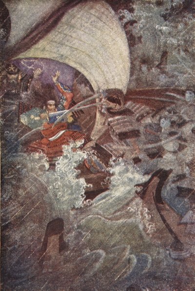 هاجم يوشيتسون وبينكي من قبل شركة شبحية تابعة لعشيرة Taira Clan ، رسم توضيحي من "The Myths and Legends of Japan" بواسطة F Hadland Davis بواسطة إيفلين بول