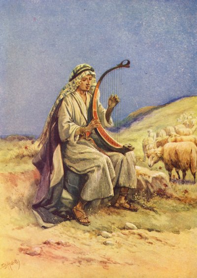 ديفيد يعزف على قيثارته (طباعة حجرية ملونة) بواسطة إيفلين ستيوارت هاردي