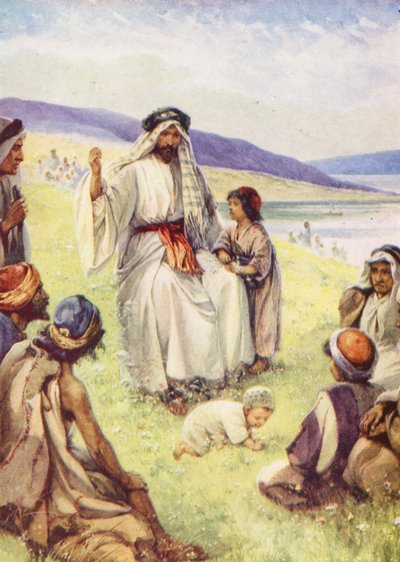 تعليم يسوع لأصدقائه (طباعة حجرية ملونة) بواسطة إيفلين ستيوارت هاردي
