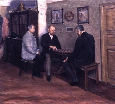 مباراة الشطرنج (زيت على قماش) بواسطة يفجيني يوسيبوفيتش بوكوفيتسكي